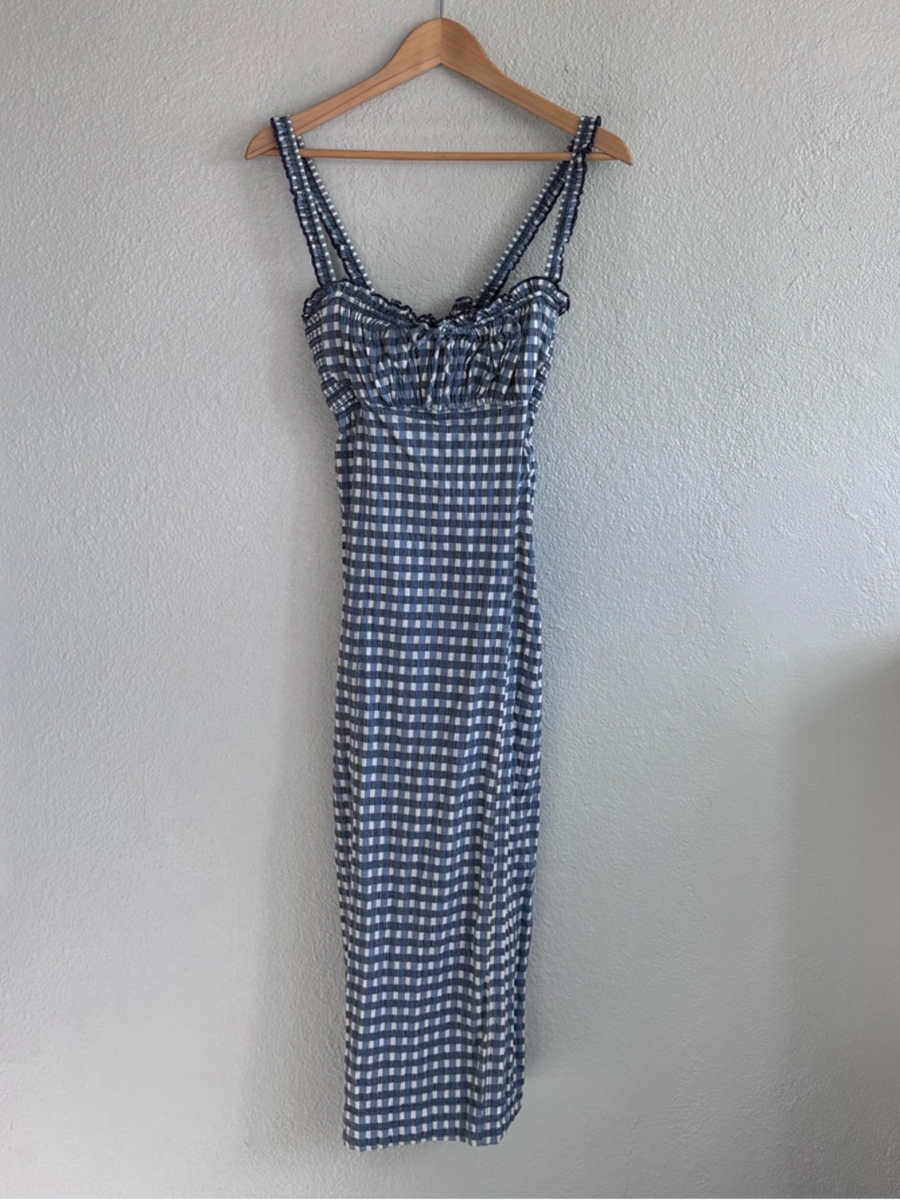 Free People Lucinda Gingham Midi Dress Blue and White Size M - Picture 11 of 11